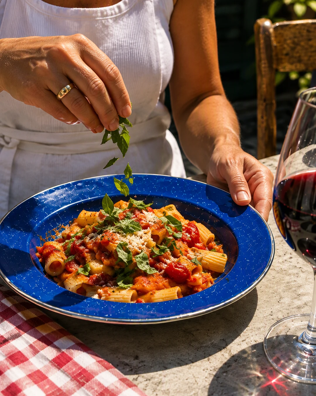 A restaurant owner plating a dish