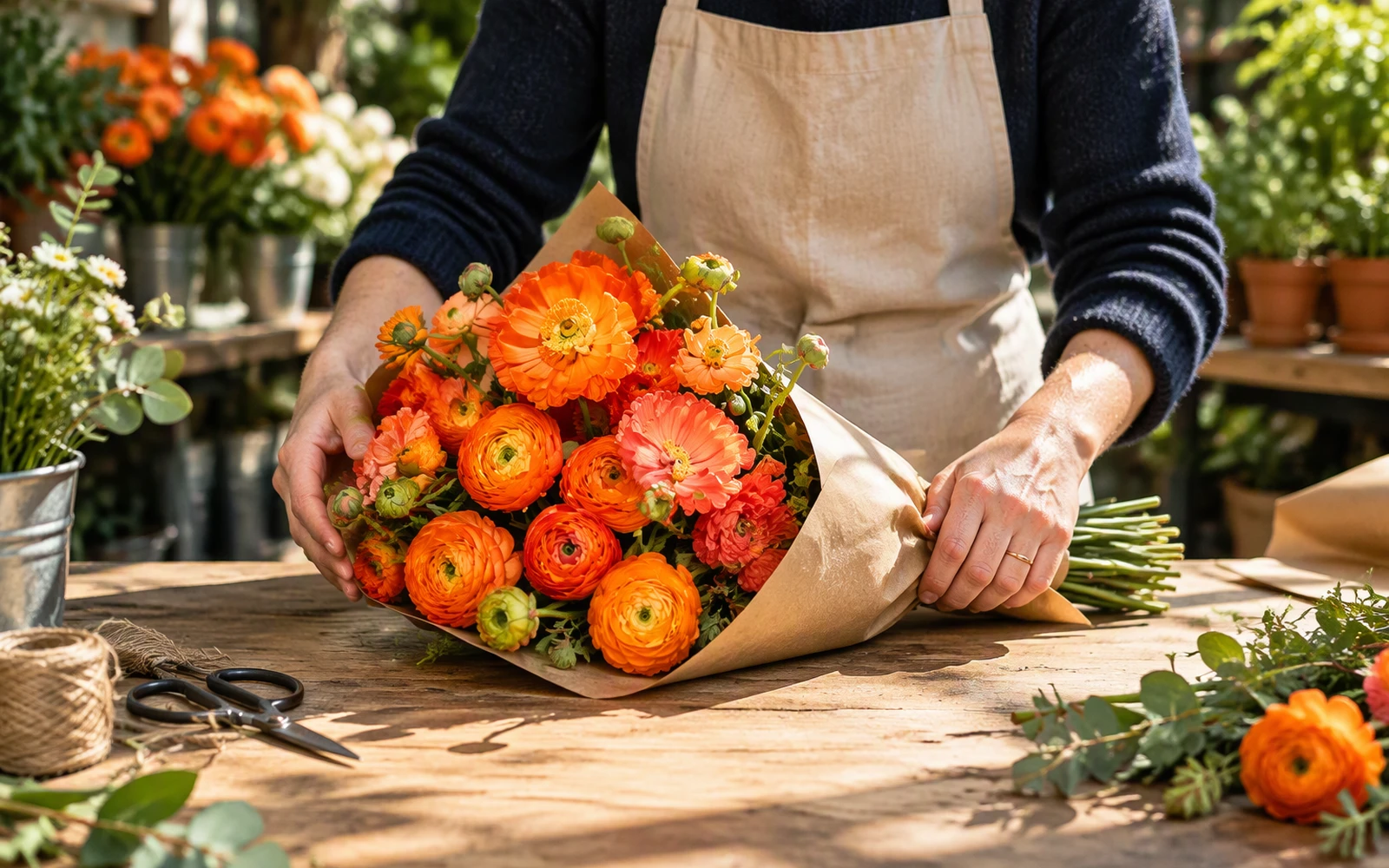 A florist arranging flowers