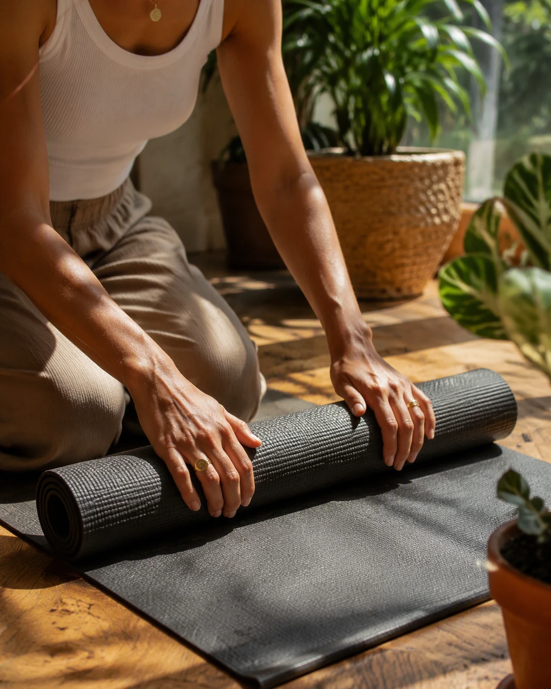A yoga or gym class in a studio